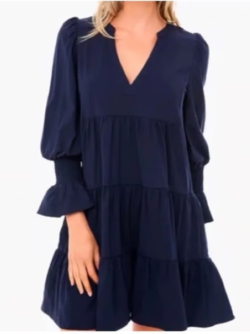Pomander Place Kenzo Crepe Tiered Mini Dress in Navy Size XS
